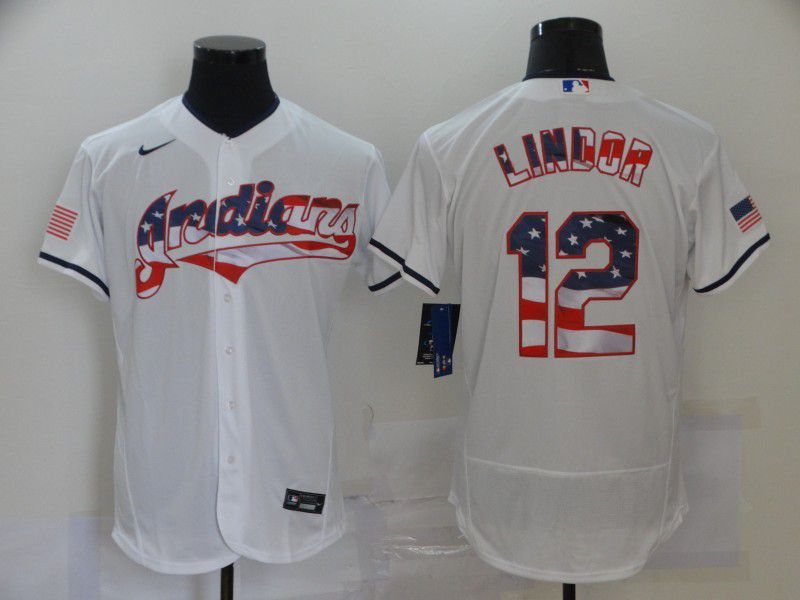 Men Cleveland Indians #12 Lindor White Elite 2024 Nike MLB Jersey style 1